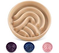vancasso Slow Feeder Dog Bowl, 3 Cup Ceramic Slow Feeding Food Dish for Large Breed, Puzzle Pet Food Bowl for Cat & Dog, Non-Slip & Tip-Proof, Brown