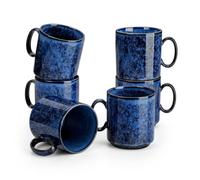 vancasso STARRY Ceramic Coffee Mugs Set of 6, 12 Oz Coffee Cups for Latte, Cappuccino, Tea & Hot Cocoa, Artisan Modern Style for Coffee Bar, Home & Kitchen, Microwave & Dishwasher Safe, Blue