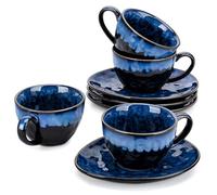 vancasso Starry Cup and Saucer Set, Ceramic Coffee Cup Set for 4 People, 270 ml Afternoon Tea Cup Set, Espresso Cup, Cappuccino Cup, Suitable for All Kinds of Drinks, Blue
