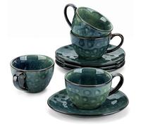 vancasso Starry Cup and Saucer Set, Ceramic Coffee Cup Set for 4 People, 270 ml Afternoon Tea Cup Set, Espresso Cup, Cappuccino Cup, Suitable for All Kinds of Drinks, Green