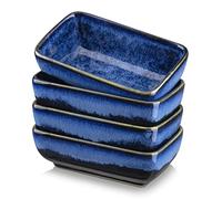 vancasso Stern Blue 4-Piece Saucer Dish Set, Reactive Glaze Dipping Snack Bowl, Ceramic Small Serving Dish/Condiment Dish/Seasoning Bowl/Sushi Soy Dish, Rectangular (11.5x6.8x4cm)
