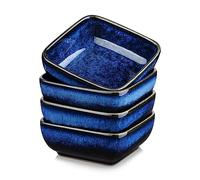 vancasso Stern Blue 4-Piece Saucer Dish Set, Reactive Glaze Dipping Snack Bowl, Ceramic Small Serving Dish/Condiment Dish/Seasoning Bowl/Sushi Soy Dish, Square (9.5x9.5x3.8cm)