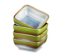 vancasso Stern Grass Green 4-Piece Saucer Dish Set, Reactive Glaze Dipping Snack Bowl, Ceramic Small Serving Dish/Condiment Dish/ Bowl/Sushi Soy Dish, Square. (9.5x9.5x3.8cm), (VC-STERN-LL-4FD-UK)