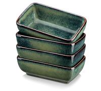 vancasso Stern Green 4-Piece Saucer Dish Set, Reactive Glaze Dipping Snack Bowl, Ceramic Small Serving Dish/Condiment Dish/Seasoning Bowl/Sushi Soy Dish, Rectangular. (11.5x6.8x4cm)
