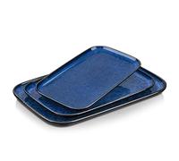 vancasso Stern Serving Platter & Tray Set, 3-Piece Ceramic Serving Plates for Parties, 15.1/13.1/11 Inch Easy-Clean Large Serving Dish for Main Course and Side Dishes, Blue