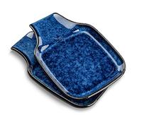 vancasso Stern Spoon Rest for Kitchen, Square Ceramic Spoon Holder, Heat Resistant Utensil Rest for Countertop, Tea Bag Holder Dish, Dishwasher Safe, Kiln Blue, 2 Pack