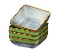vancasso Stern Square 4-Piece Cereal Bowl Set, Kiln Change Glaze Blue-Green Gradient Deep Bowl, 6in Salad/Fruit/Snack/Dessert/Soup Bowl. (15.3x15.3x6cm)