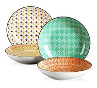vancasso Tulip 8.5 inch Pasta Bowls Set, 4 Pieces Japanese Style Deep Plates, Porcelain Colorful Soup Plate Set (21.5 * 21.5 * 4.5cm)