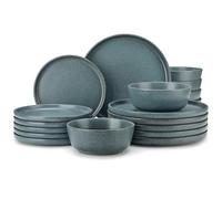 vancasso Zermatt 18 Pieces Dinner Set for 6, Reactive Glaze Stoneware Plates and Bowls Set, Blue Crockery Set with Dinner Plates, Dessert Plates & Cereal Bowls, Microwave & Dishwasher Safe