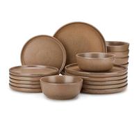 vancasso Zermatt 18 Pieces Dinner Set for 6, Reactive Glaze Stoneware Plates and Bowls Set, Brown Crockery Set with Dinner Plates, Dessert Plates & Cereal Bowls, Microwave & Dishwasher Safe