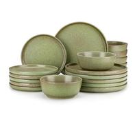vancasso Zermatt 18 Pieces Dinner Set for 6, Reactive Glaze Stoneware Plates and Bowls Set, Green Crockery Set with Dinner Plates, Dessert Plates & Cereal Bowls, Microwave & Dishwasher Safe