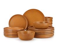 vancasso Zermatt 18 Pieces Dinner Set for 6, Reactive Glaze Stoneware Plates and Bowls Set, Yellow Crockery Set with Dinner Plates, Dessert Plates & Cereal Bowls, Microwave & Dishwasher Safe