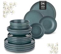 vancasso Zermatt 24 Pieces Dinner Set for 6, Reactive Glaze Stoneware Plates and Bowls Set, Blue Crockery Set with Dinner Plates, Dessert Plates, Soup Bowls & Cereal Bowls
