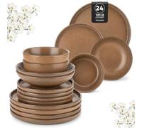 vancasso Zermatt 24 Pieces Dinner Set for 6, Reactive Glaze Stoneware Plates and Bowls Set, Brown Crockery Set with Dinner Plates, Dessert Plates, Soup Bowls & Cereal Bowls