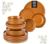 vancasso Zermatt 24 Pieces Dinner Set for 6, Reactive Glaze Stoneware Plates and Bowls Set, Yellow Crockery Set with Dinner Plates, Dessert Plates, Soup Bowls & Cereal Bowls