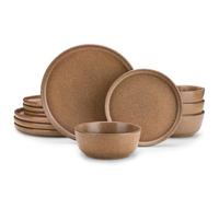 vancasso Zermatt Dinner Set 12 Pieces, Reactive Glaze Plates and Bowls Set for 4, Stoneware Dinner Set for 4 Kitchen Essentials, Brown