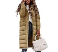 Vancavoo Women's Coats Long Quilted Jacket Winter Ladies Padded Parka Warm Fleece Lined Thick Overcoat Water Repellent Outerwear(Khaki,L)