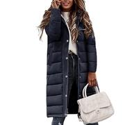 Vancavoo Women's Coats Long Quilted Jacket Winter Ladies Padded Parka Warm Fleece Lined Thick Overcoat Water Repellent Outerwear(Navy,XL)