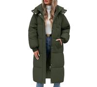 Vancavoo Women's Long Winter Coat Long Sleeve Puffer Quilted Coats Thickened Warm Hooded Padded Jackets Ladies Longline Windproof Outerwear for Winter(Army green,S)