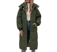 Vancavoo Women's Long Winter Coat Long Sleeve Puffer Quilted Coats Thickened Warm Hooded Padded Jackets Ladies Longline Windproof Outerwear for Winter(Army green,XL)