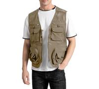 Vanchenl Men's Outdoor Work Mesh Fishing Vest Utility Multi Pocket Shooting Safari Travel Photography Waistcoatt, khaki, S