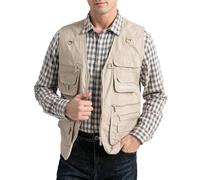 Vanchenl Men's Utility Vest Safari Travel Cargo Outdoor Gilet Work Lightweight Photo Shooting Waistcoat with Pockets Beige S