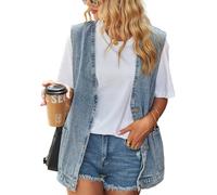 Vanchenl Women's Casual Denim Vest Button Down Oversized Waistcoat Sleeveless V Neck Jean Jackets Light Blue XL