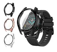 Vancle 3-Pack Cases for Huawei Watch GT2 46mm Screen Protector, All-around PC Case with Protective Film, Ultra Thin Protection PC Case (Black+Silver+Rose gold)