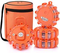 Vancle [4 Pack] LED Road Flares Safety Flashing Warning Light Roadside Emergency Disc Beacon Kit for Vehicles Boats with Magnetic Base & Hook, Premium Storage Bag (Batteries Not Included) (4)