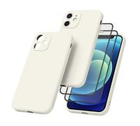 Vancle Case for iPhone 12mini Phone Case,with 2 HD Screen Protectors, Shockproof Bumper Liquid Silicone Case with Microfiber Lining (Beige)