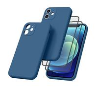 Vancle Case for iPhone 12mini Phone Case,with 2 HD Screen Protectors, Shockproof Bumper Liquid Silicone Case with Microfiber Lining (Navy blue)