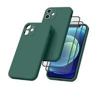 Vancle Case for iPhone 12mini Phone Case,with 2 HD Screen Protectors, Shockproof Bumper Liquid Silicone Case with Microfiber Lining (Dark green)