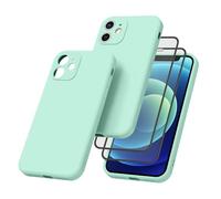 Vancle Case for iPhone 12mini Phone Case,with 2 HD Screen Protectors, Shockproof Bumper Liquid Silicone Case with Microfiber Lining (Light cyan)