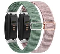 Vancle Elastic Straps Compatible with Fitbit Inspire 2 / Fitbit Inspire/Inspire HR for Women/Men, Stretchy Adjustable Nylon Stylish Replacement Wristband (Pink+Green)