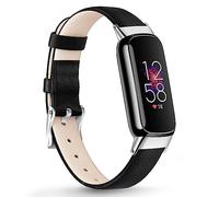 Vancle Leather Band Compatible with Fitbit Luxe Bands, Leather Strap Adjustable Wristband Replacement Band for Fitbit Luxe/Luxe Special Edition Fitness Tracker for Women Men (Black)