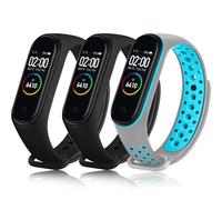 Vancle Pack of 3 Wristbands for Xiaomi Mi Band 4 Bracelet/Xiaomi Mi Band 3 Bracelets, Silicone Original Watch Straps, Classic Sport Replacement Strap for Men and Women, 2 x Black + Grey Blue