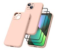 Vancle Slim Silicone Case for iPhone 13mini Phone Case, with 2 HD Screen Protectors, Shockproof Bumper Liquid Silicone Case with Microfiber Lining (Pink)