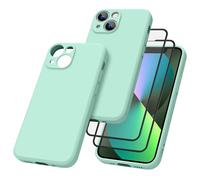 Vancle Slim Silicone Case for iPhone 13mini Phone Case, with 2 HD Screen Protectors, Shockproof Bumper Liquid Silicone Case with Microfiber Lining (Light cyan)