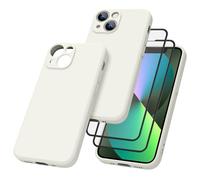 Vancle Slim Silicone Case for iPhone 13mini Phone Case, with 2 HD Screen Protectors, Shockproof Bumper Liquid Silicone Case with Microfiber Lining (Beige)