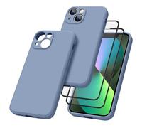 Vancle Slim Silicone Case for iPhone 13mini Phone Case, with 2 HD Screen Protectors, Shockproof Bumper Liquid Silicone Case with Microfiber Lining (Lavender grey)
