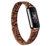 Vancle Strap Compatible with Fitbit Luxe Straps for Women Men, Stainless Steel Mesh Loop Adjustable Wristband Replacement Strap (Leopard)