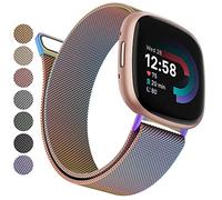 Vancle Strap compatible with Fitbit Versa 3 Straps/Versa 4 Strap/Fitbit Sense/Sense 2 for Women, Breathable Stainless Steel Mesh Loop Adjustable Wristband Replacement Metal (Colourful,Small)