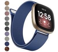 Vancle Strap compatible with Fitbit Versa 3 Straps/Versa 4 Strap/Fitbit Sense/Sense 2 for Women, Breathable Stainless Steel Mesh Loop Adjustable Wristband Replacement Metal (Dark Blue,Small)