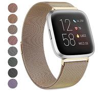 Vancle Strap compatible with Fitbit Versa Strap/Fitbit Versa 2 Straps for Women Men, Breathable Stainless Steel Mesh Loop Adjustable Wristband Replacement Metal Strap (Champagne,Small)