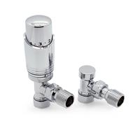 VANCOCO 1/2"×15mm Angled Thermostatic Radiator Valve with Lockshield Valve, Energy Saving Modern TRV H62 Brass Pair Radiator Thermostat Valves for Radiator Central Heating(Chrome)