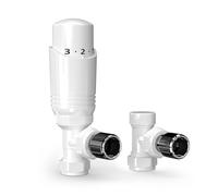 VANCOCO 1/2"×15mm Angled Thermostatic Radiator Valve with Lockshield Valve, Energy Saving Modern TRV H62 Brass Pair Radiator Thermostat Valves for Radiator Central Heating(White)