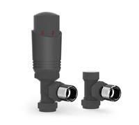 VANCOCO 1/2"×15mm Angled Thermostatic Radiator Valve with Lockshield Valve, Energy Saving Modern TRV H62 Brass Pair Radiator Thermostat Valves for Radiator Central Heating(Anthracite)