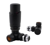 VANCOCO 1/2"×15mm Corner Thermostatic Radiator Valve with Lockshield Valve, Energy Saving Modern TRV H62 Brass Pair Radiator Thermostat Valves for Radiator Central Heating(Matte Black)