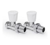VANCOCO 1/2" x 15mm Straight Radiator Valve Lockshield Pair | Pair of brass straight radiator valves with lockshield, standard 1/2"×15mm thread, fits towel radiators
