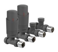 VANCOCO 2 Pack Anthracite Grey Thermostatic Radiator Valve 1/2"×15mm Straight with Lockshield, Thermostat TRV Set, H62 Brass, Energy Saving